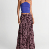 Boho Floral Maxi Skirt Flowy High Waist Beach Style