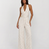 Elegant Polka Dot Halter Neck Wide Leg Jumpsuit for Women