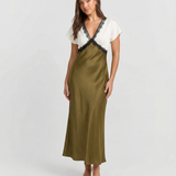 Layered Look V Neck Maxi Dress with Short Sleeve Top