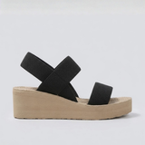 Elastic Strap Platform Wedge Sandals — Black