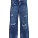 High Waist Distressed Straight Leg Denim Jeans