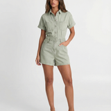 Short Sleeve Button Up Utility Romper
