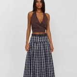 Classic Plaid Midi Skirt High Waist A Line Style