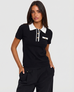 Classic Contrast Collar Short Sleeve Women Polo Shirt