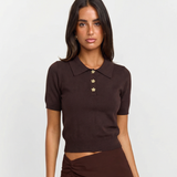 Women Short Sleeve Knit Polo Top Casual Slim Fit