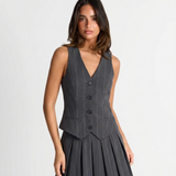 Button Front Pleated Mini Dress Tailored Sleeveless Dress