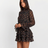 Floral Long Sleeve Ruffle Mini Dress Elegant Tiered Dress