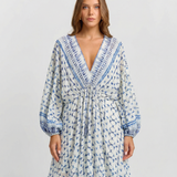 Printed V Neck Long Sleeve Mini Dress with Flowy Fit