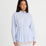 Peplum Button Up Shirt with Structured Collar