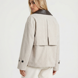 Textured Button Front Jacket with Contrast Collar