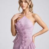 Orizelle | Pleated Ruffle Halterneck Midi Dress