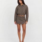 Cable Knit Sweater and Plaid Mini Skirt Elegant Outfit