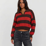 Bold Striped V Neck Women Knit Sweater