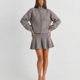 Ruffle Neck Sweater and Flared Mini Skirt Set