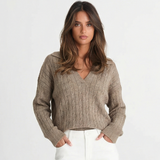 Women’s Soft V Neck Knit Sweater Casual Cozy Pullover