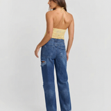High Waist Distressed Straight Leg Denim Jeans