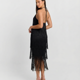 Halter Neck Fringe Mini Dress for Glamorous Evening Style