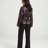 Belted Glossy Faux Leather Jacket with Tailored Fit
