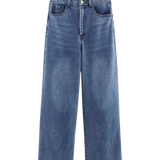 High Waist Wide Leg Denim Jeans with Patch Detail