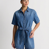 Denim Short Sleeve Belted Button Playsuit
