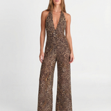Leopard Print Halter Neck Wide Leg Jumpsuit