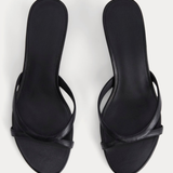 Orizelle | Strappy Leather Kitten Heel Mules — Black