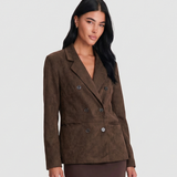Double Breasted Suede Look Tailored Blazer