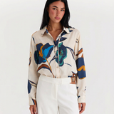 Printed Button Up Blouse with Classic Collar