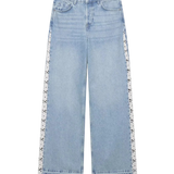 High Waist Wide Leg Denim Jeans with Side Button Detail