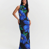Floral Backless Maxi Dress with Sleek Bodycon Fit