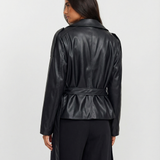 Belted Faux Leather Jacket with Tailored Fit