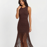Sleeveless Fringe Maxi Dress with Cross Back Design