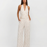 Polka Dot Halter Wide Leg Jumpsuit Elegant Style