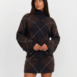 Women's Plaid Oversized Sweater and Mini Skirt Knit Set