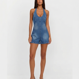 Denim V Neck Sleeveless Mini Dress