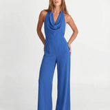 Halter Neck Wide Leg Jumpsuit Elegant Draped Style