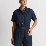 Denim Short Sleeve Belted Utility Playsuit