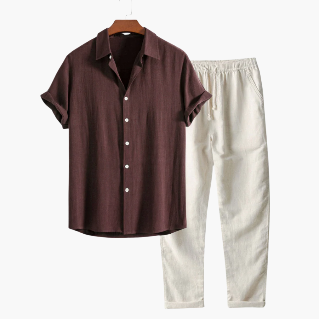 Orizelle | Men's Linen Set 2-Piece Short Sleeve Shirt & Trousers Summer Holiday Beach Co-Ord Outfit