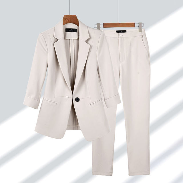 Women's 2-Piece Suit Set - Tailored Single-Button Blazer & Trousers Co-Ord