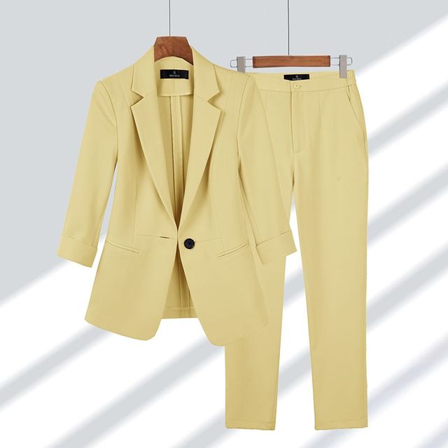 Women's 2-Piece Suit Set - Tailored Single-Button Blazer & Trousers Co-Ord