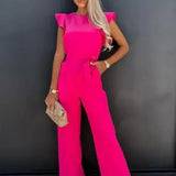 Elegant Ruffle Sleeve Belted Jumpsuit
