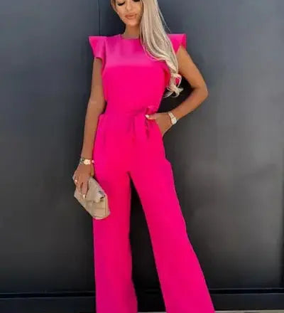 Elegant Ruffle Sleeve Belted Jumpsuit