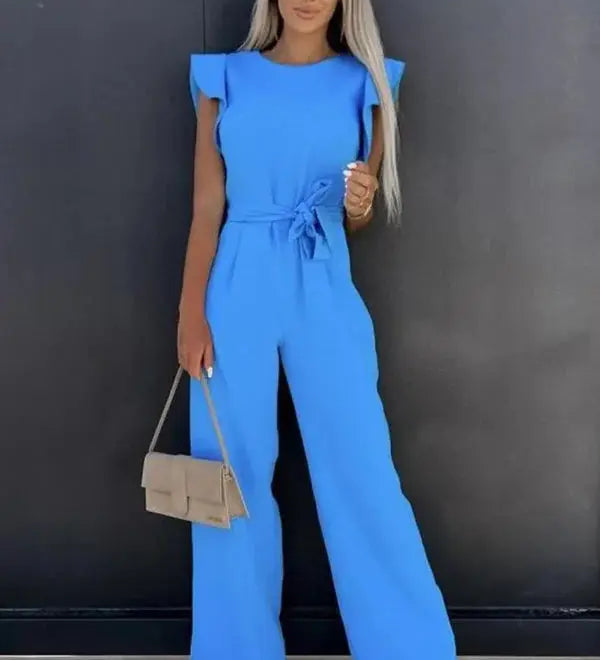 Elegant Ruffle Sleeve Belted Jumpsuit