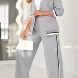 Sporty Tailored Co-Ord Set with Blazer and Wide-Leg Trousers