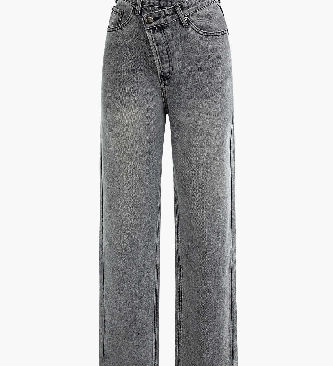 Asymmetric High-Waisted Straight-Leg Jeans in Light Wash Denim