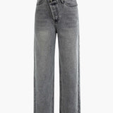 Asymmetric High-Waisted Straight-Leg Jeans in Light Wash Denim