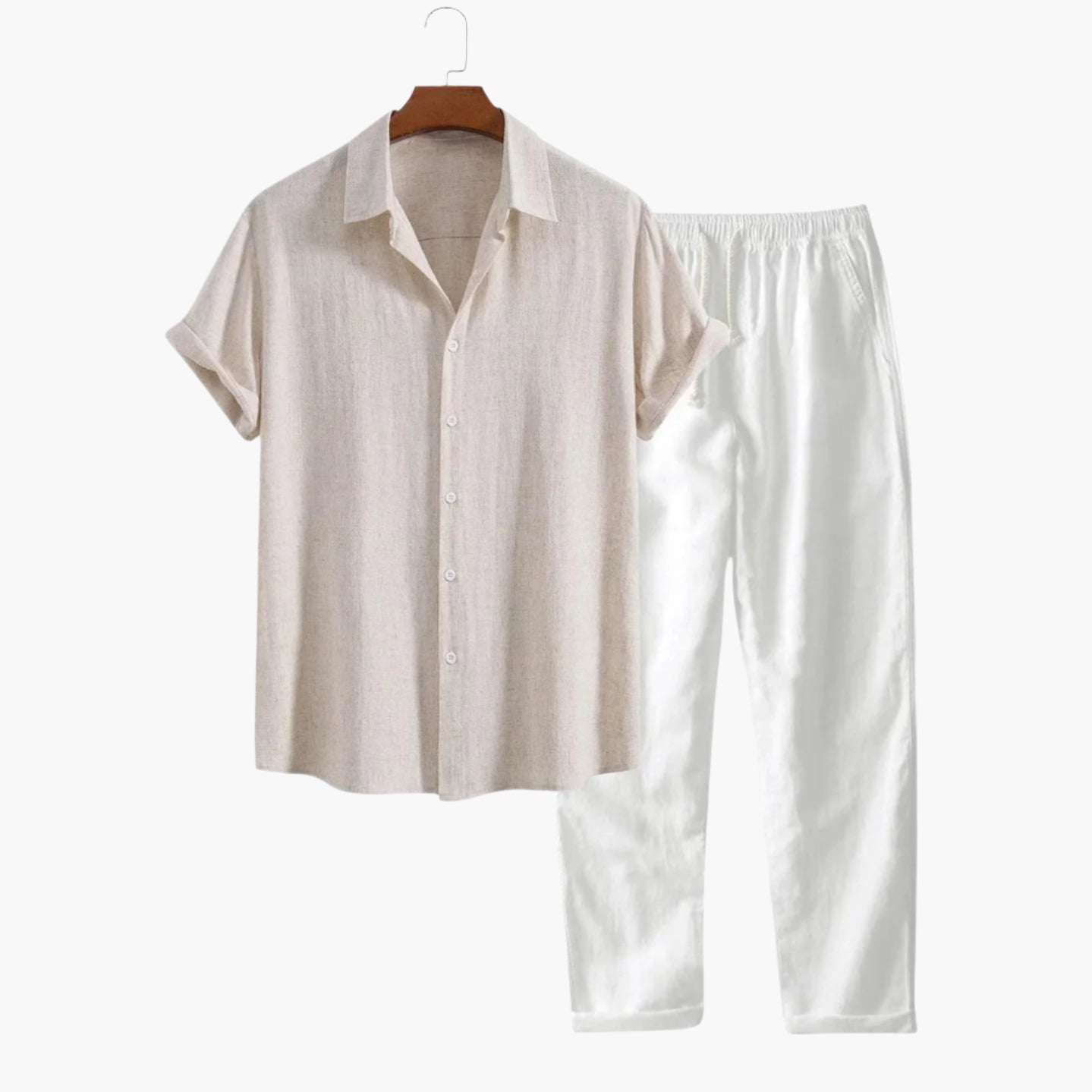 Orizelle | Men's Linen Set 2-Piece Short Sleeve Shirt & Trousers Summer Holiday Beach Co-Ord Outfit