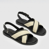Canvas & Leather Crossover Sandals