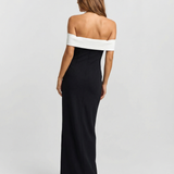 Strapless Contrast Panel Maxi Dress with Button Detail