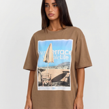 Oversized Graphic T Shirt with Retro Travel Print